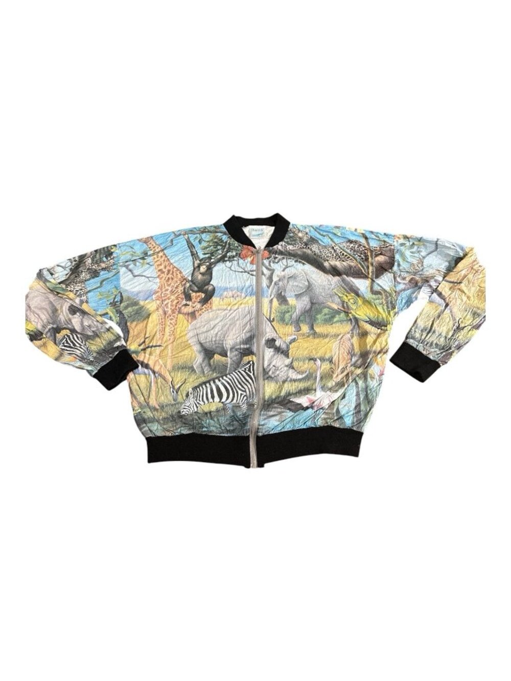 Vintage 90s Peacock Tyvec Paper Full Zip Jacket Animal Safari Print Medium Art
